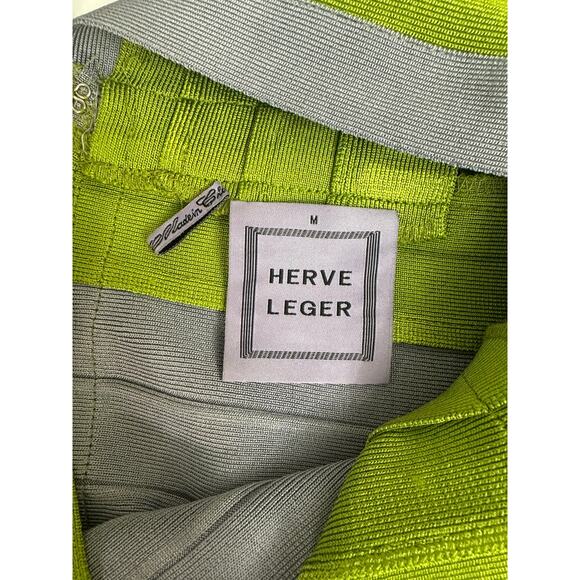 Herve Leger size Medium Mini Dress Spring 2010 Lime Green Color Block Bandage - Picture 6 of 10